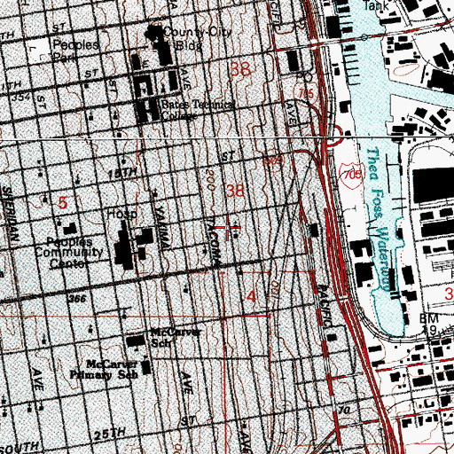 Topographic Map of University of Washington Tacoma Campus Longshoremen's Hall, WA