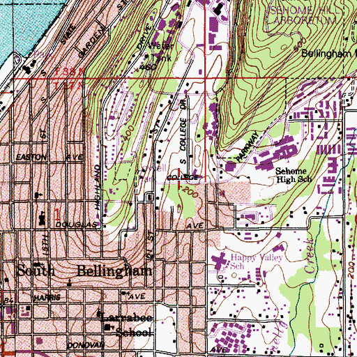 Topographic Map of Western Washington University Buchanan Residence Towers, WA