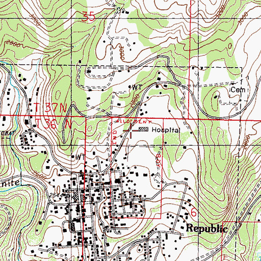 Topographic Map of Ferry County Memorial Hospital, WA