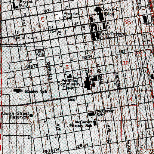Topographic Map of Saint Joseph Medical Center, WA