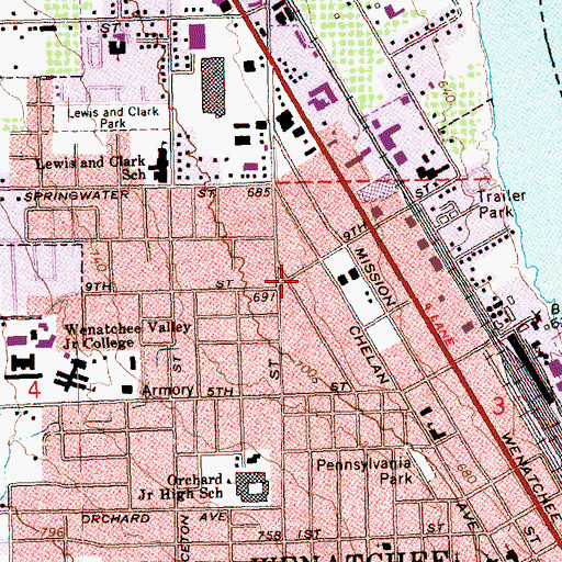 Topographic Map of Wenatchee Valley Hospital and Clinics, WA