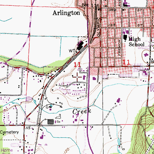 Topographic Map of Regency Care Center at Arlington, WA