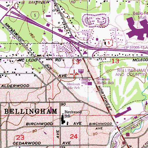 Topographic Map of Alderwood Park Convalescent Center, WA