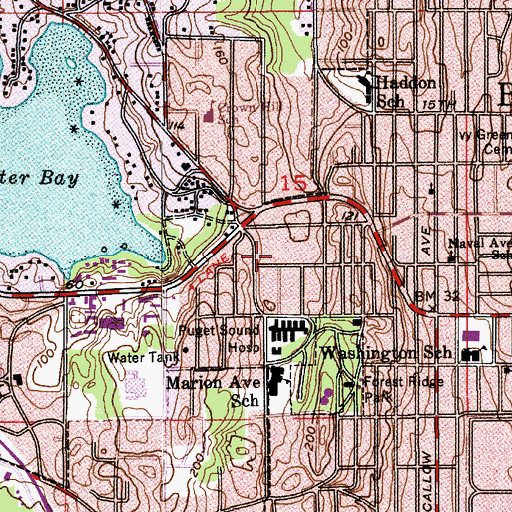 Topographic Map of Cypress Gardens Retirement Center, WA