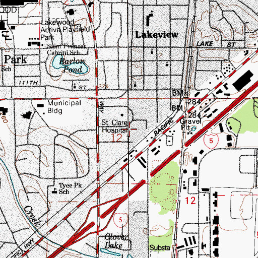 Topographic Map of Lakewood Health Care Center, WA