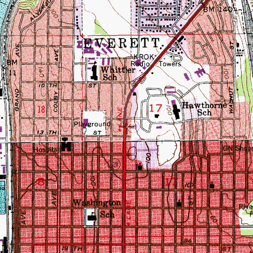 Topographic Map of Everett Plaza Assisted Living Community, WA