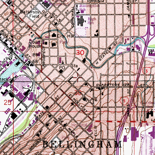 Topographic Map of Whatcom County Health Department, WA