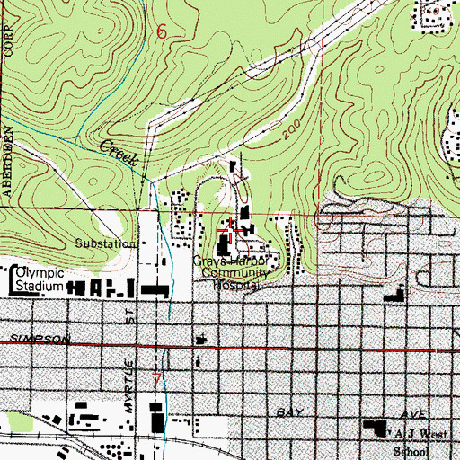 Topographic Map of Grays Harbor Health and Rehabilitation Center, WA