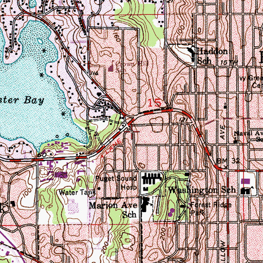 Topographic Map of Evergreen Bremerton Health and Rehabilitation Center, WA