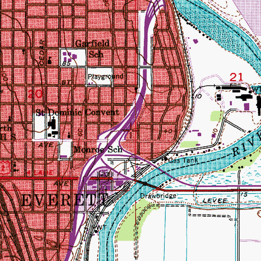 Topographic Map of Evergreen Manor Rehabilitation Center, WA