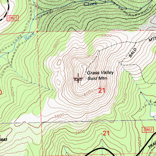 Topographic Map of Grass Valley Bald Mountain, CA