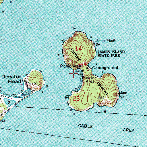 Topographic Map of James Island State Park Boat Dock, WA
