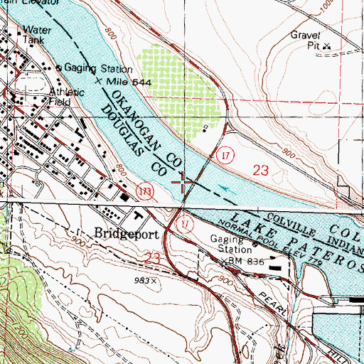 Topographic Map of Bridgeport Bridge, WA