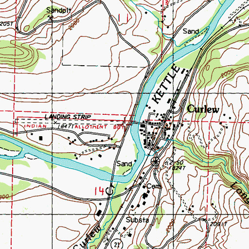 Topographic Map of Curlew Bridge, WA