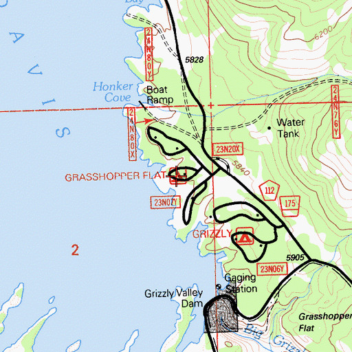 Topographic Map of Grasshopper Flat Campground, CA