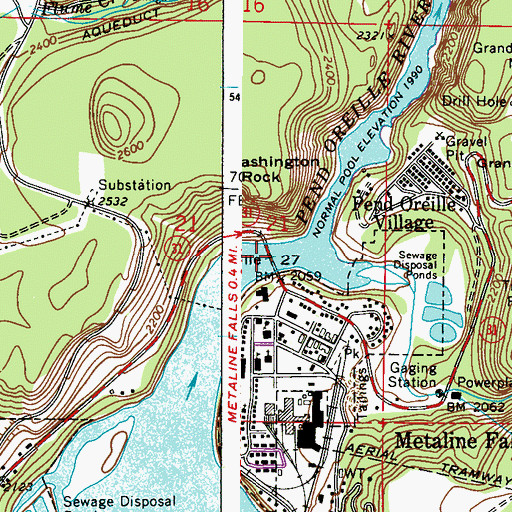 Topographic Map of Pend Oreille River Bridge, WA