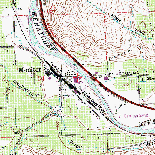 Topographic Map of Old Monitor Road Bridge, WA