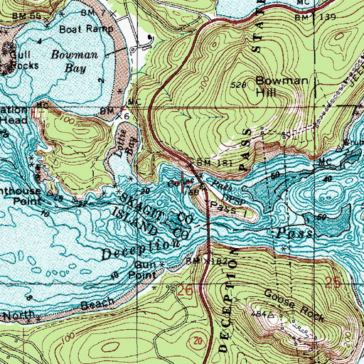 Topographic Map of Canoe Pass Bridge, WA