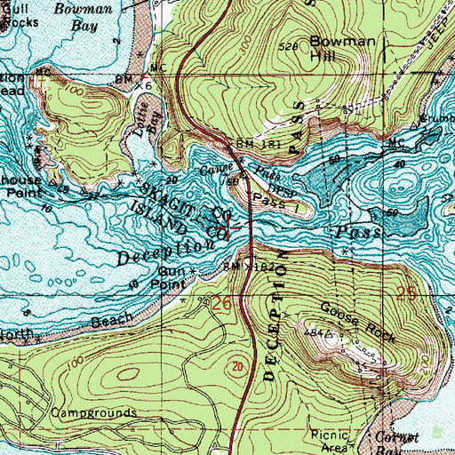Topographic Map of Deception Pass Bridge, WA