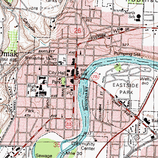 Topographic Map of Okanogan River Bridge, WA