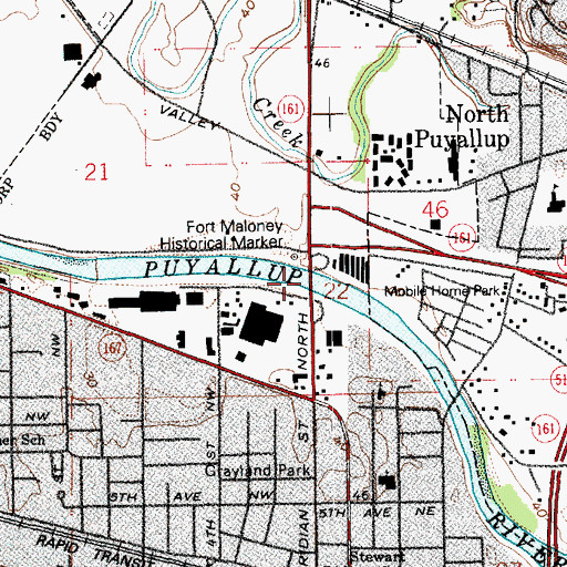 Topographic Map of Puyallup River Bridge North Meridian, WA