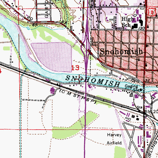 Topographic Map of Snohomish River Bridge, WA