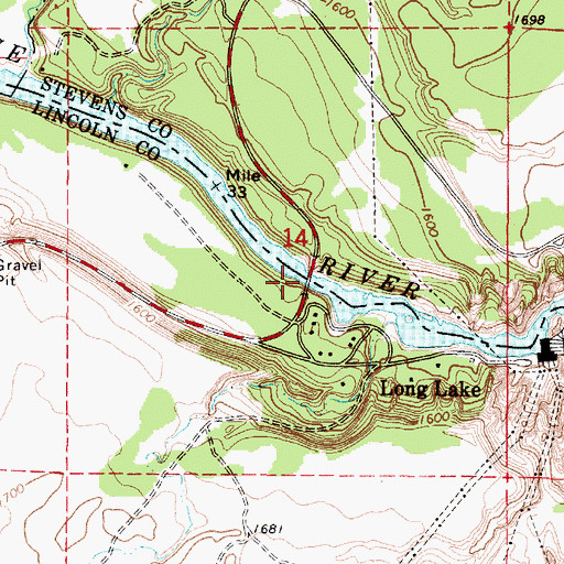 Topographic Map of Long Lake Dam Bridge, WA