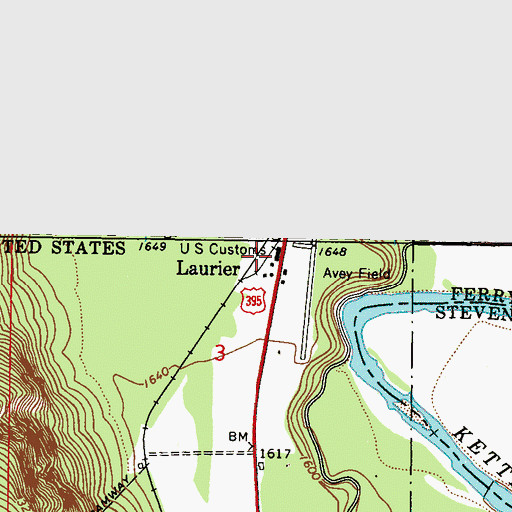 Topographic Map of Laurier Port of Entry, WA
