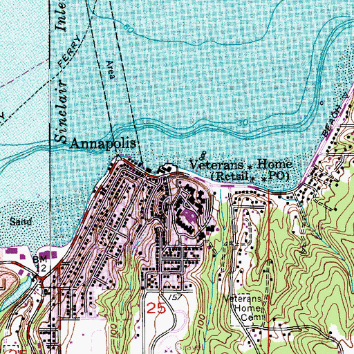 Topographic Map of Annapolis Ferry Park and Ride, WA