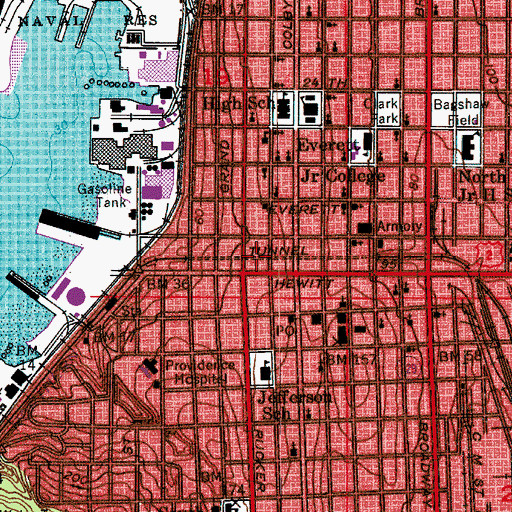 Topographic Map of Everpark City Parking Garage, WA