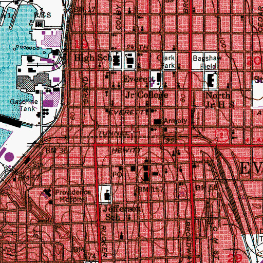 Topographic Map of Port Gardner Parking Garage, WA