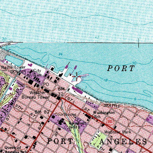 Topographic Map of Port Angeles City Pier, WA