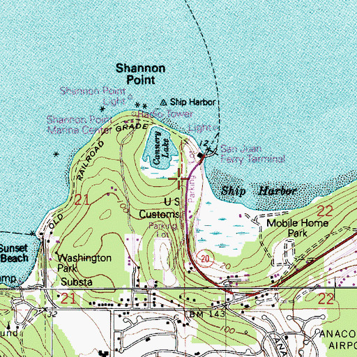 Topographic Map of Anacortes Ferry Landing, WA