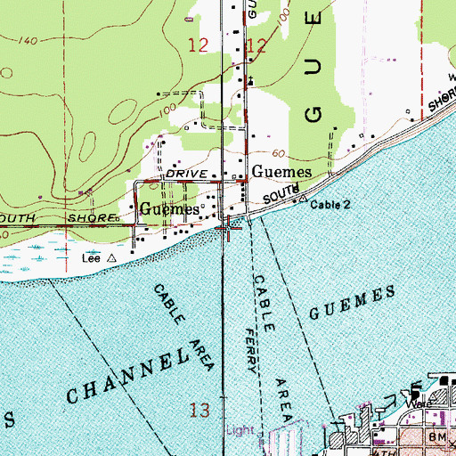 Topographic Map of Guemes Island Ferry Landing, WA