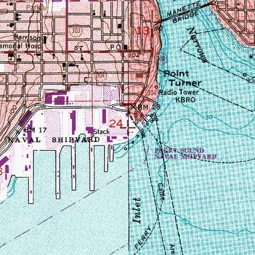Topographic Map of Bremerton Ferry Landing, WA