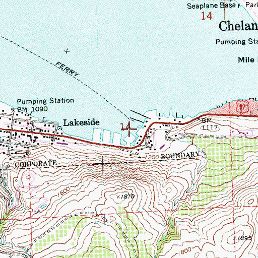 Topographic Map of Chelan Ferry Landing, WA