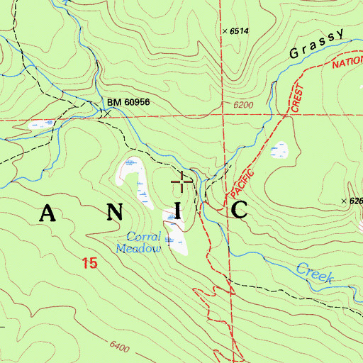 Topographic Map of Grassy Swale, CA
