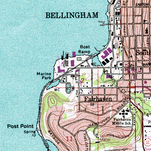 Topographic Map of Fairhaven Park and Ride, WA