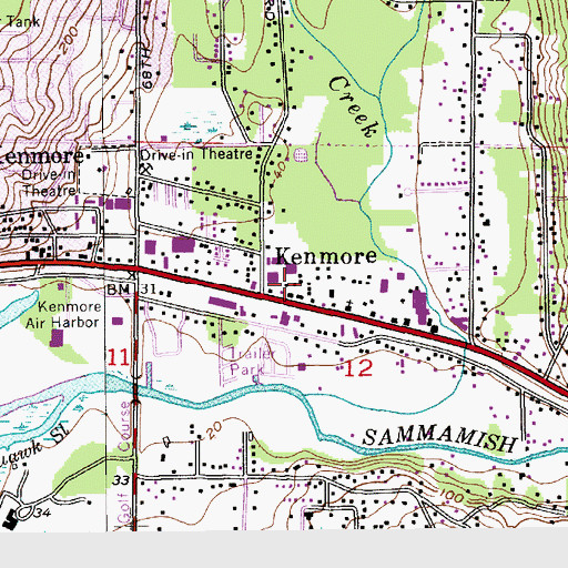Topographic Map of Kenmore Park and Ride, WA