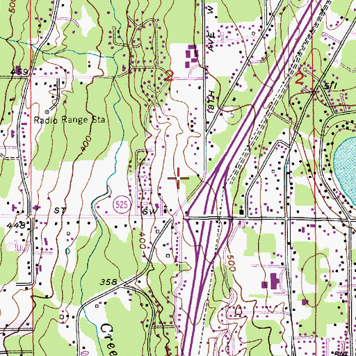 Topographic Map of Ash Way Park and Ride, WA