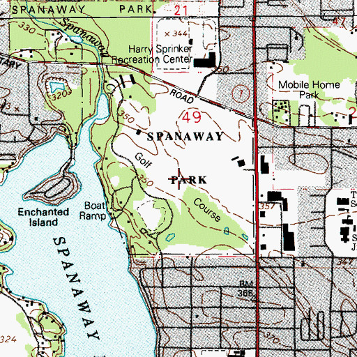Topographic Map of Lake Spanaway Golf Course, WA