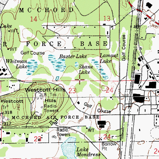Topographic Map of Whispering Firs Golf Course, WA