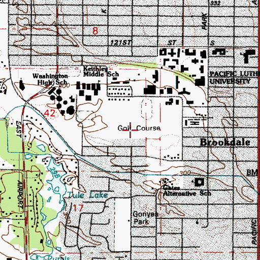 Topographic Map of University Golf Course at Pacific Lutheran, WA