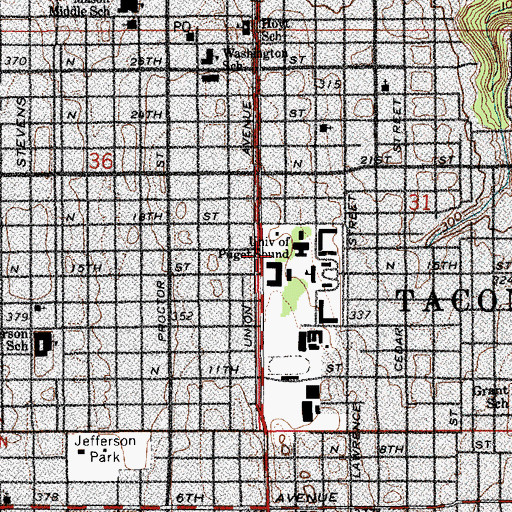 Topographic Map of University of Puget Sound Alcorn Aboretum, WA