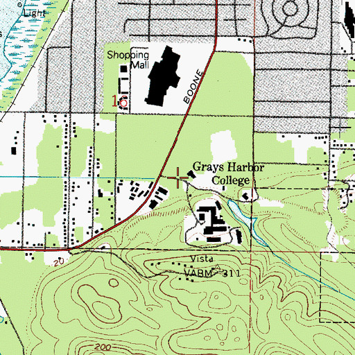 Topographic Map of Grays Harbor College Bishop Center for Performing Arts, WA