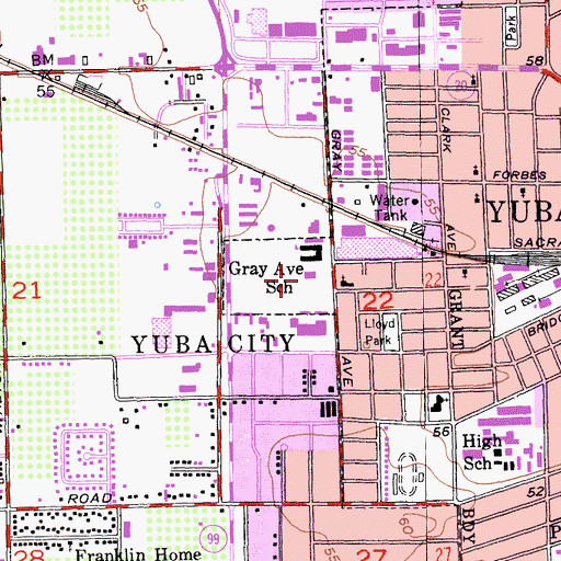 Topographic Map of Gray Avenue Middle School, CA