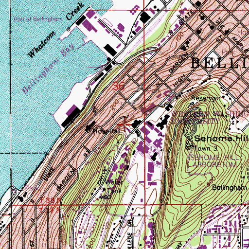 Topographic Map of Western Washington University Performing Arts Center, WA