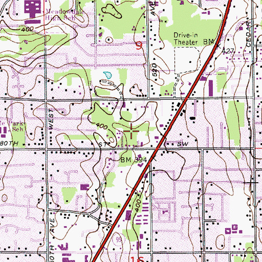 Topographic Map of Twin Cedars Recreational Vehicle Park, WA