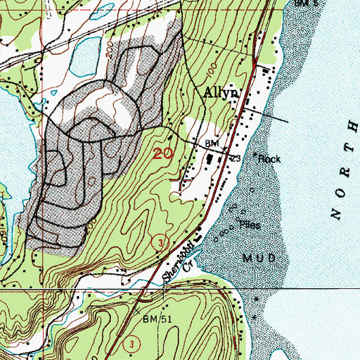 Topographic Map of Allynview Recreational Vehicle Park, WA