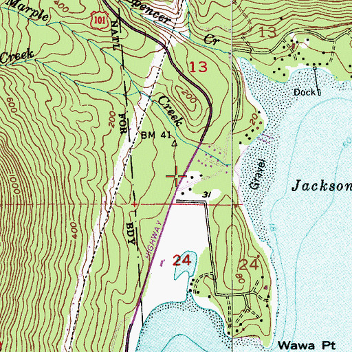 Topographic Map of Cove Recreational Vehicle Park, WA